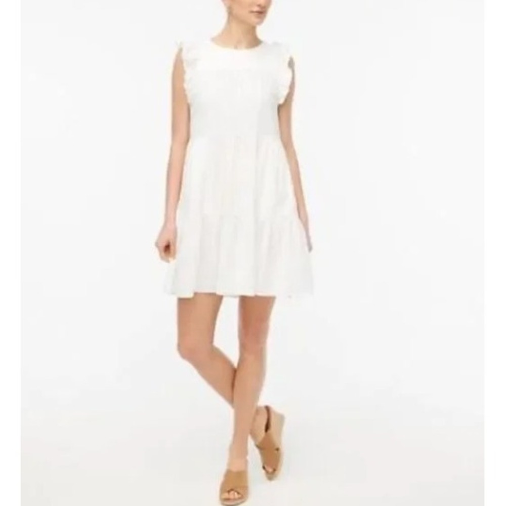 J.Crew White Cotton Gauze Tiered Flutter Sleeve Midi Dress BP628 Womens Size 0